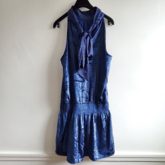 Ramy Brook Lori Metallic Velvet Blouson Navy Blue Cocktail Mini Dress NWT Large - Picture 15 of 17